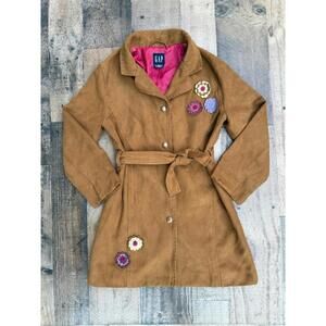 Gap Fall Floral Appliqué Girl Jacket Size 5T 6 Camel Brown Color